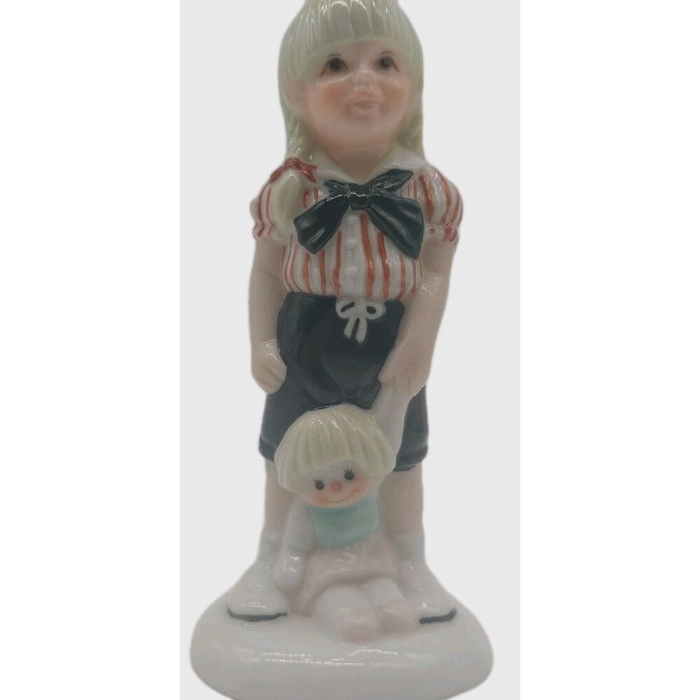 Porcelain Birthday Year 4 Figurine Girl With Doll Heartline Cake Topper 4"